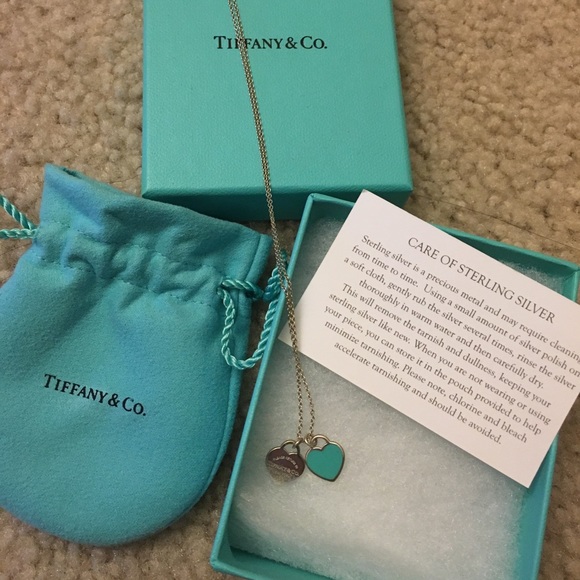Tiffany & Co. Jewelry - Tiffany & co mini double heart tag pendant 16”